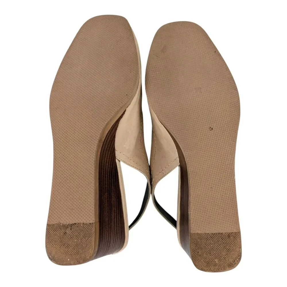 Etienne Aigner Scheme Beige Leather Peep-toe Slingback Wedge Sandals Size 7M